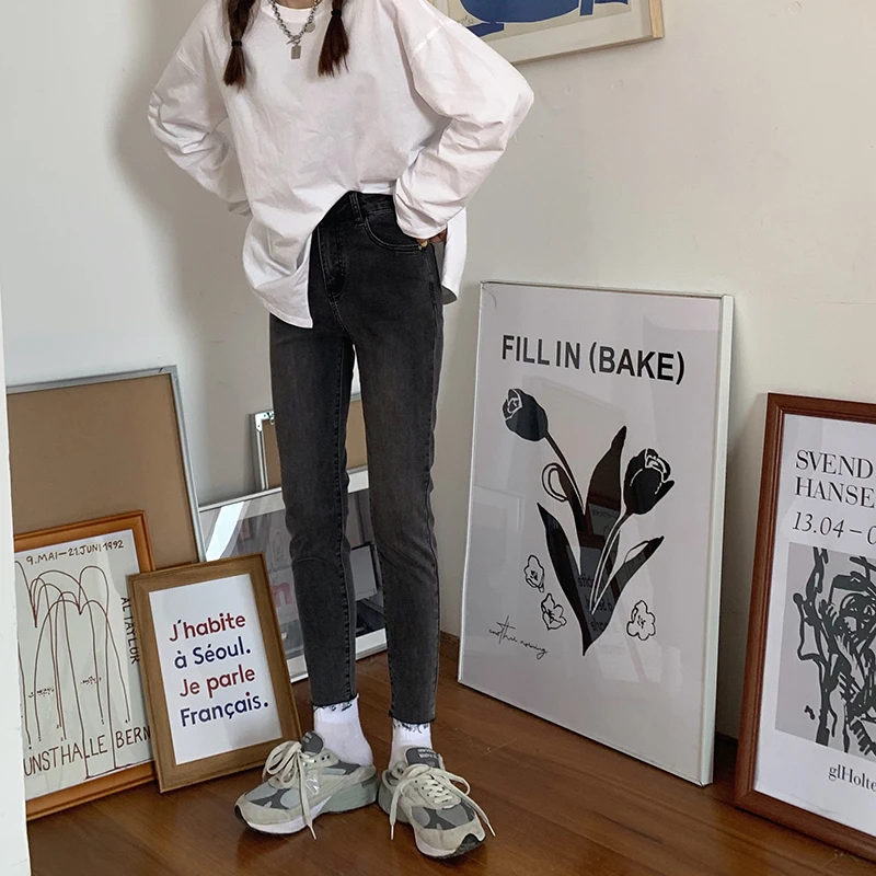 

Women's Jeans 2021 Spring Elastic Force High Waist Denim Trouser Classic Vintage Y2K Girl Student Straight Jeans Skinny Pants