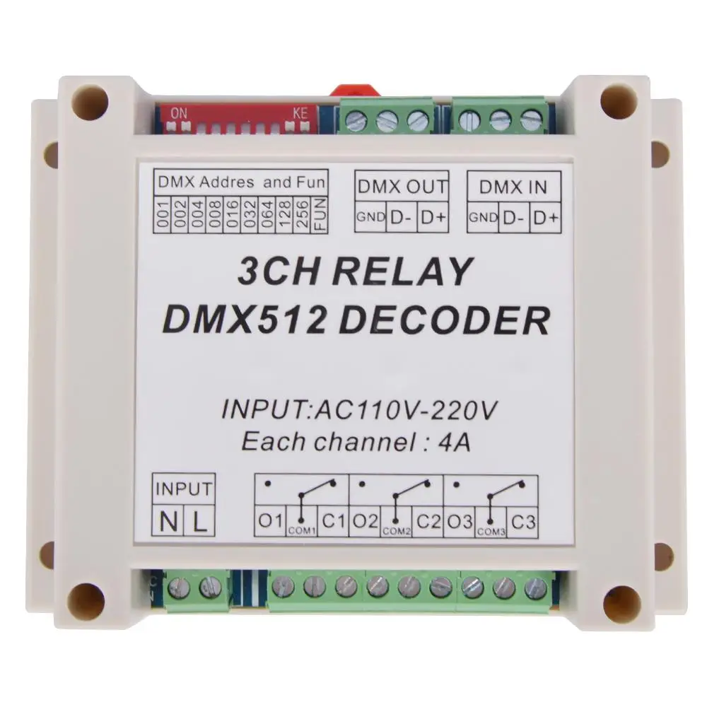 3CH dmx512 релейный контроллер выход DMX512 дешифратор WS DMX RELAY 220 AC1110 220V вход пластиковый