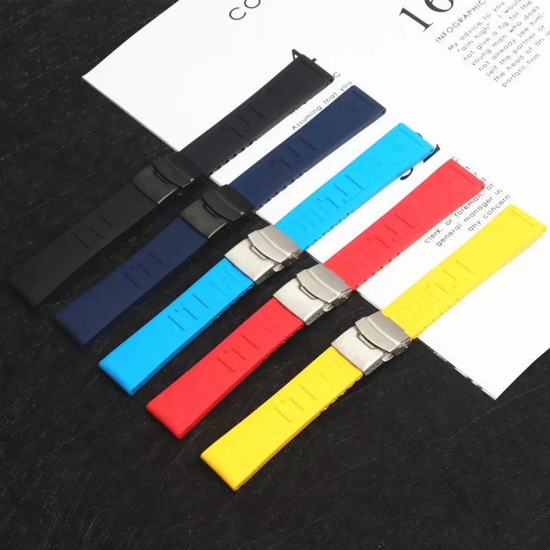 Ремешок силиконовый для наручных часов складной браслет с пряжкой 22 мм 24