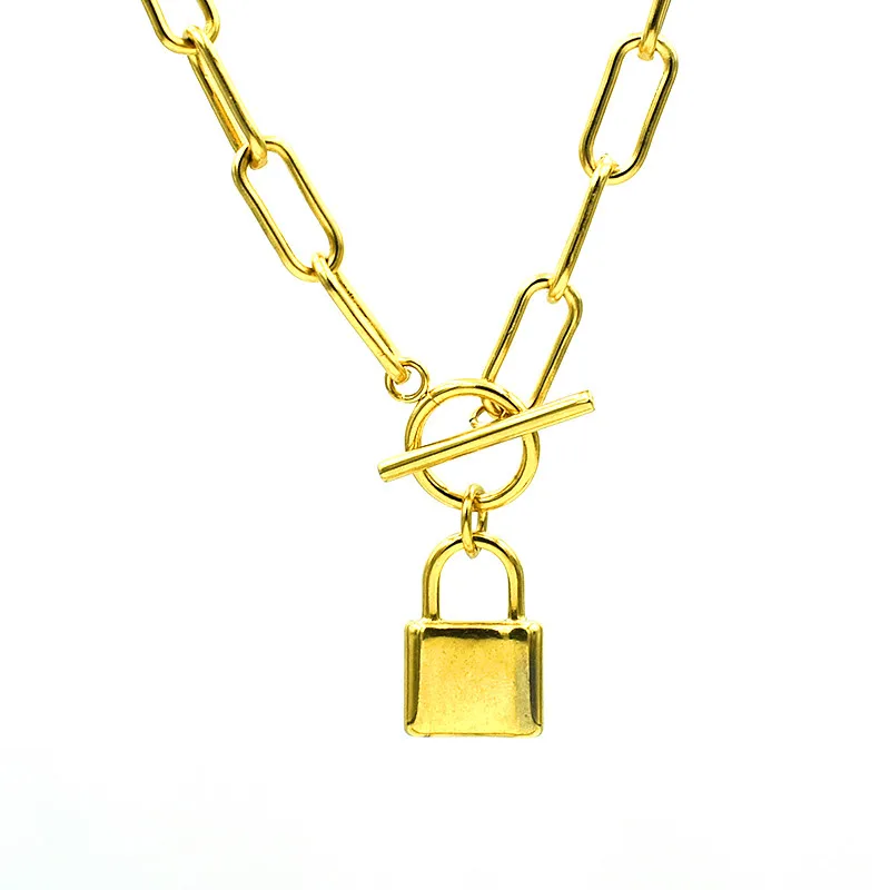 

The New 7mm Width Punk Stainless Steel chain Silver Color/Golden Square Padlock Pendant Necklaces Fashion men/women Jewelry gift