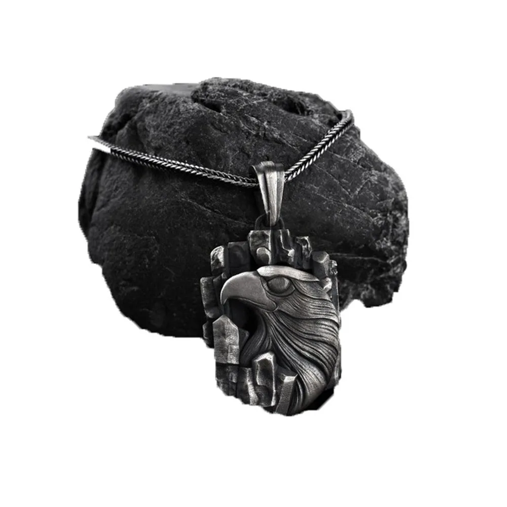 

New fashion ins style European and American men's animal personality pendant eagle head tag hip hop necklace accessories