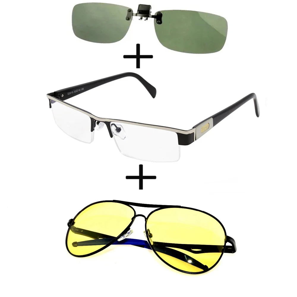 

3Pcs!!! Titanium Progressive Multifocal Reading Glasses Men Women + Polarized Sunglasses Ultralight Pilot + Sunglasses Clip