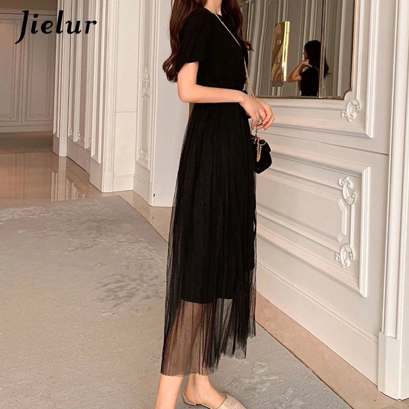 Летнее платье Jielur в стиле пэчворк женское Сетчатое однотонное Повседневное 2021