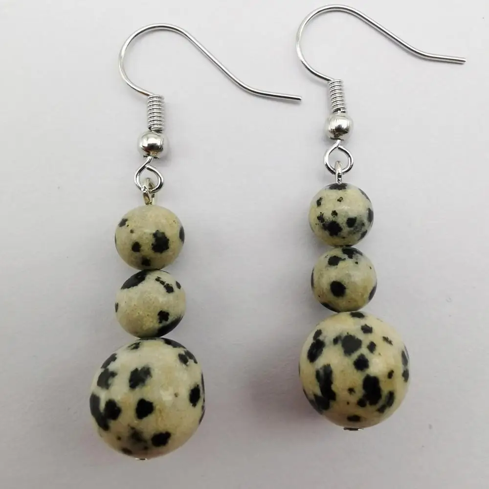 Серьги-подвески в горошек из бразильского содалита авантюрина лазурита