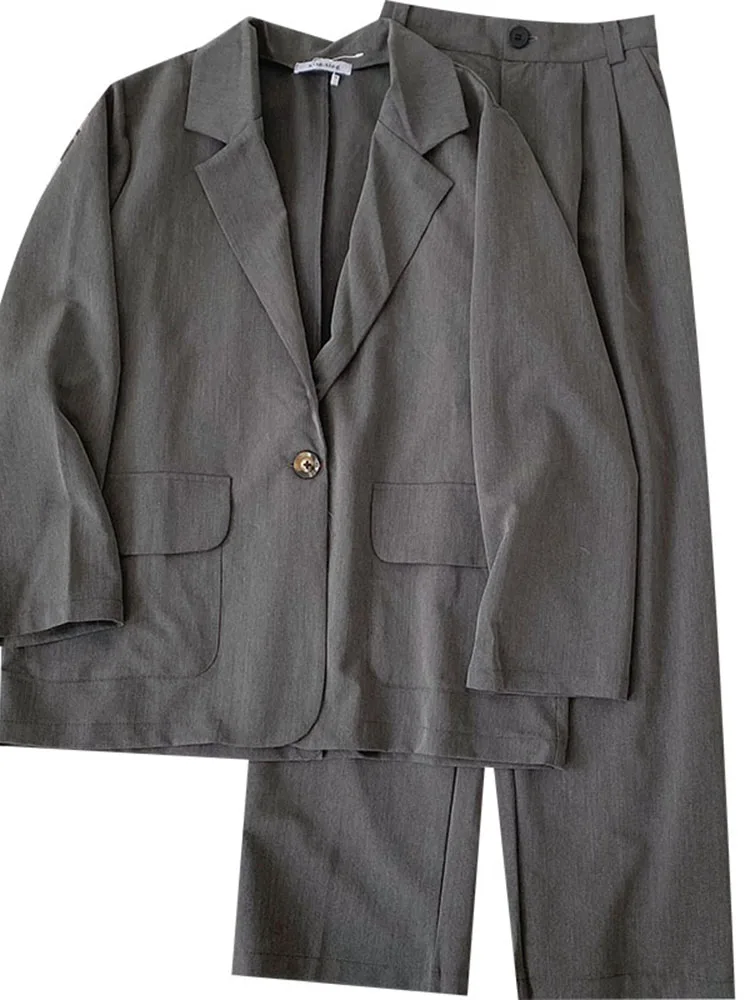 

Sold Separately One Button Women Blazer + Wide Leg Suit Pants Two Piece Set Outfit For Office Casual Summer Autumn Elegant Set