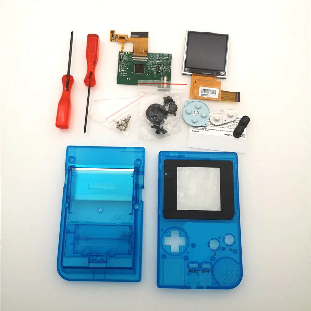 Clear light blue Diy части GBP ЖК-экран наборы Консоль оболочка чехол кнопки для игры мальчик карманная подсветка 5 уровней яркость отвертки - Цвет: Clear light blue