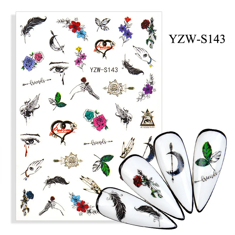 

Наклейка для ногтей с перьями и цветами