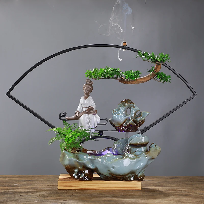 

Zen Chinese Living Room Ceramic Fountain Indoor Decoration Water Fountains Home Ornament Lucky Feng Shui Decor Humidifier Crafts