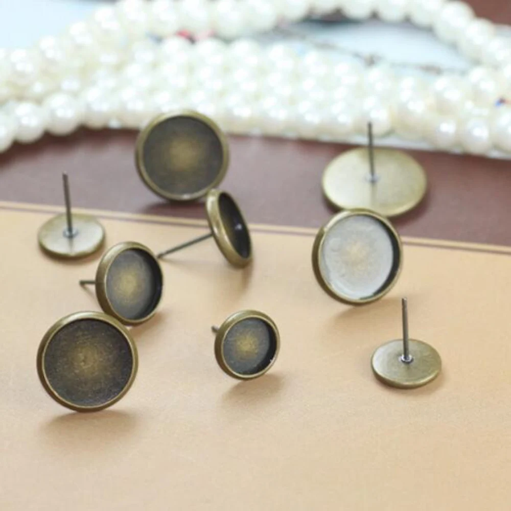 500 шт. античная бронза Безель пустые серьги-гвоздики шпильки 8 мм 10 12 14 16 основа