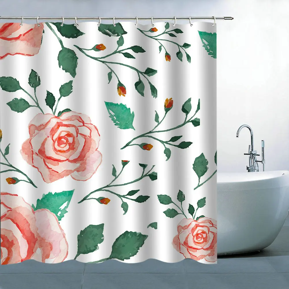 Шторы для душа с цветочным принтом занавеска в ванную комнату водонепроницаемые