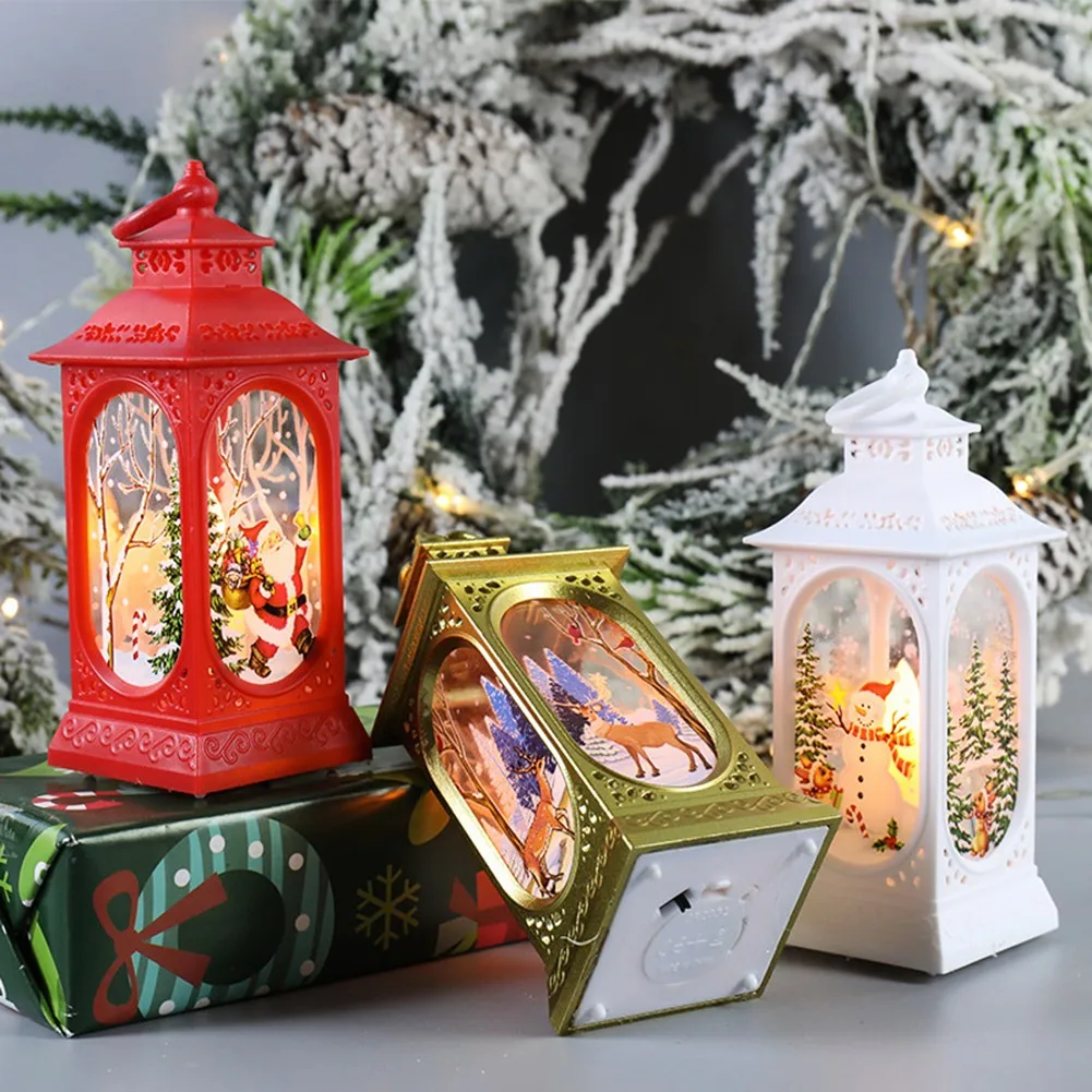 

Christmas LED Light Up Lantern Xmas Table Lamp Ornament Decoration Wind Lantern Hang Decorations For Home Noel Natal
