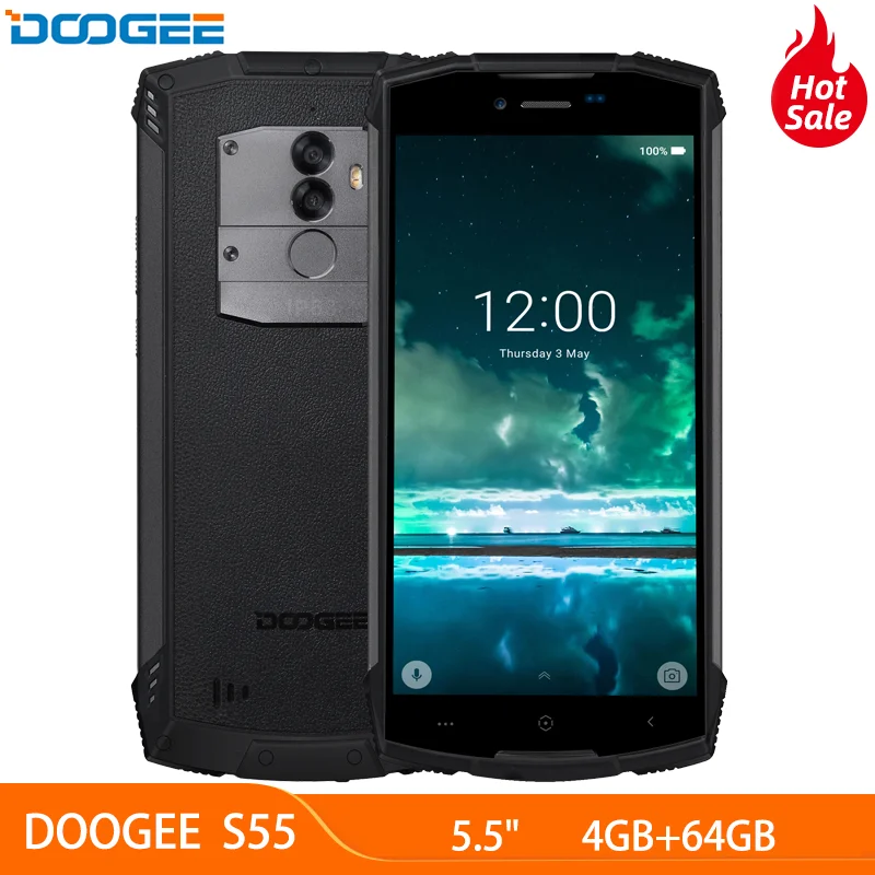 Смартфон DOOGEE S55 IP68 водонепроницаемый телефон 4 Гб ОЗУ 64 ПЗУ 5500 мАч Восьмиядерный