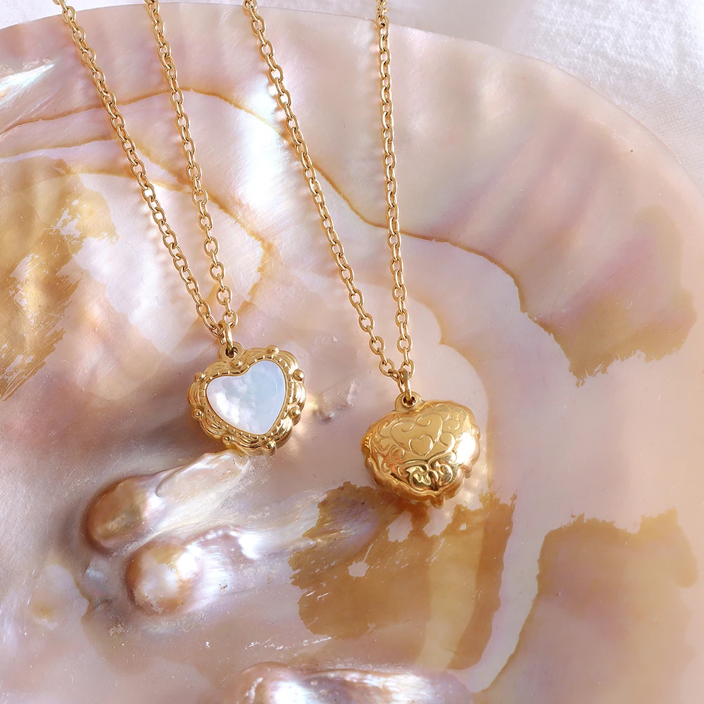 

Girl Collarbone Chain Summer 316L Stainless Steel Jewelry Cute Shell Epoxy Heart Vintage Pendant Necklaces For Women