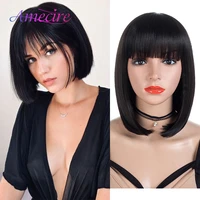 synthetic short bob wigs with bangs short straight black synthetic bob wigs for women heat resistant hair wig