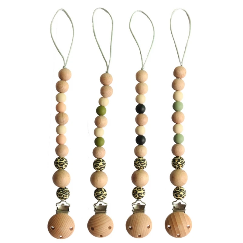 

1PC Baby Teether Toys Beech Wooden Rattle Wood Teething Rodent Ring Silicone Beads Musical Chew Play Gym Montessori Stroller Toy