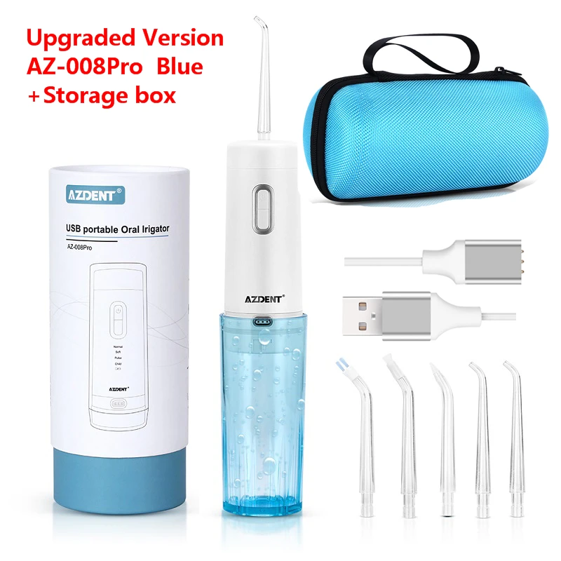 AZ-008Pro a box AZDENT AZ-007 AZ-008Pro Ирригатор для полости рта USB перезарядки Аккумуляторный воды зубная нить складывающийся туристический 5 Jet зубы SPA очиститель - Цвет: AZ-008Pro a box