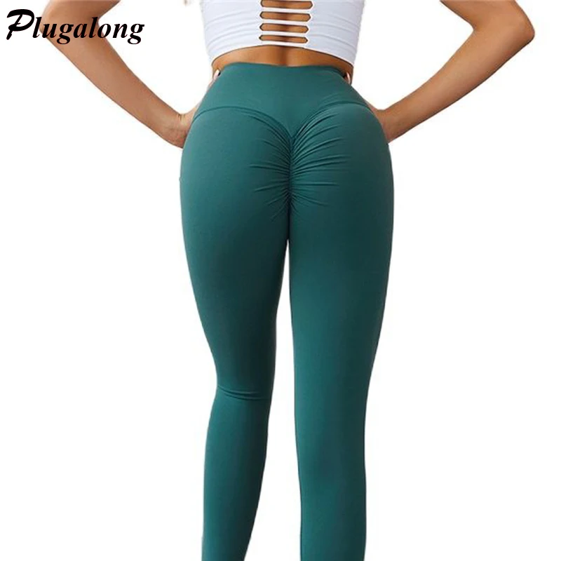 

Pleated Sports Leggings Push Up Tights Women Peach Hips Skinny Yoga Pants High Waisted Trousers Running Joggers Gym Clothings