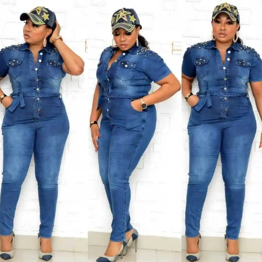 

European, American and African women's elastic jeans large Jumpsuit fashion nail gun Bead Silver Bead decoration