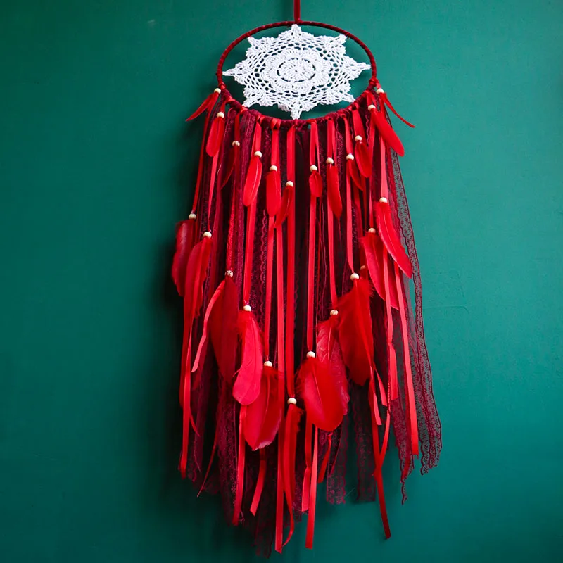 Большой Ловец снов ручной работы перья бусины ветряные колокольчики для