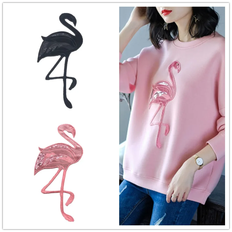 

Flamingo cloth stickers badge embroidery patch stickers DIY sequin embroidery badge clothing accessories decorative patch