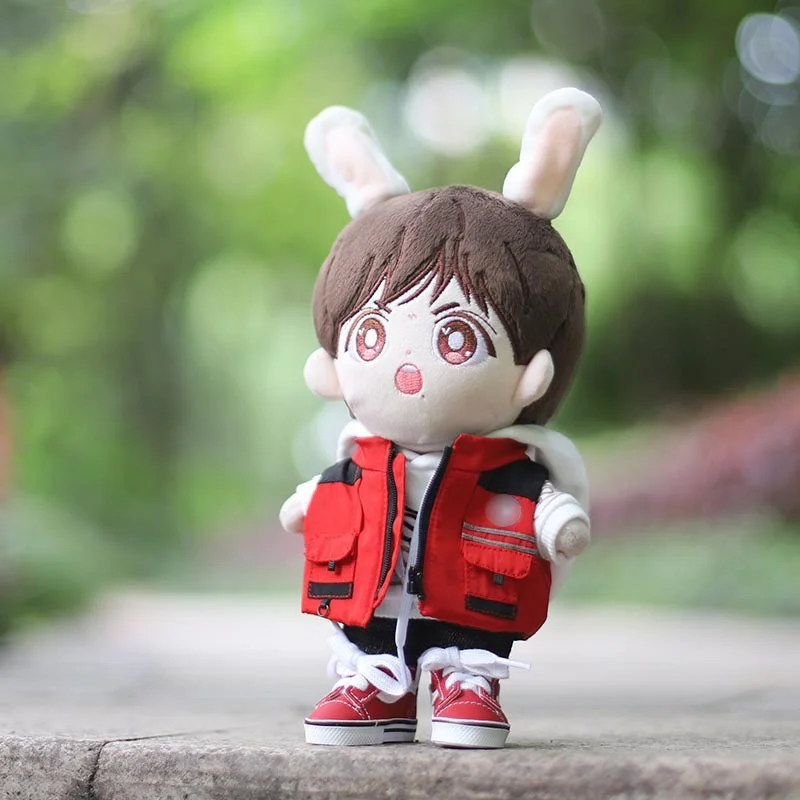 Ropa de mu&ntilde;eca de felpa de estrella, chaleco de plum&oacute;n rojo, Sudadera con capucha blanca, traje de algod&oacute;n de 20CM para beb&eacute;-1