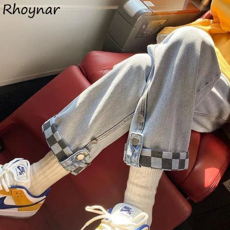 

Jeans Women Fashion Harajuku Button Cuffs Spring Straight Trousers Denim All-match Couple BF Loose Female Students Casual Chic