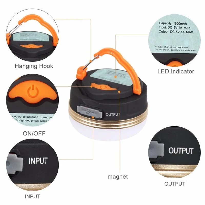 3 mode usb charging camping lights 5 led outdoor tents emergency flashlight for mobile phone charging magnet portable lantern free global shipping