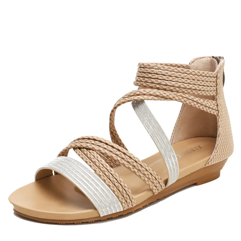 

2021 new summer slope with Roman women's sandals with flat sandals and slippers Bohemia fairy style beach comfortable soft-soled