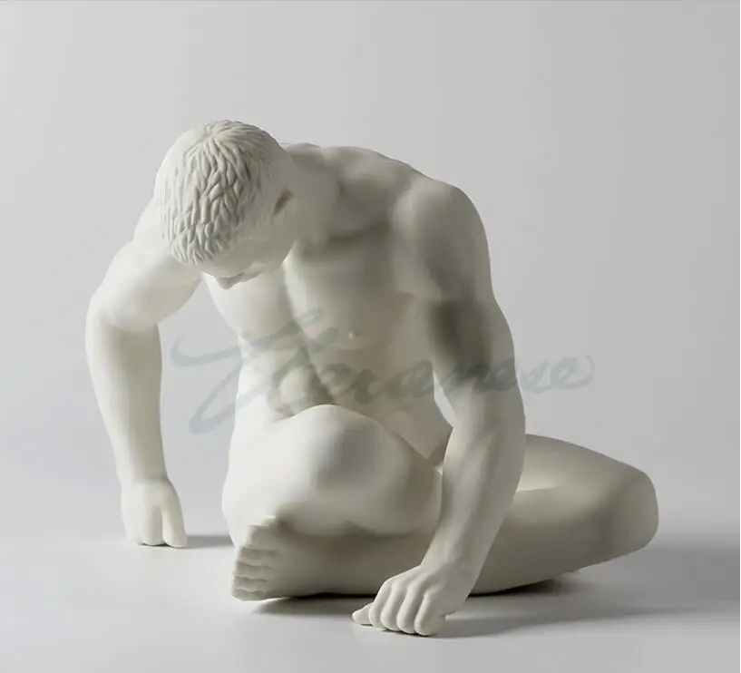 

Modern Art Sculpture handmade white ceramic Sitting man body statue