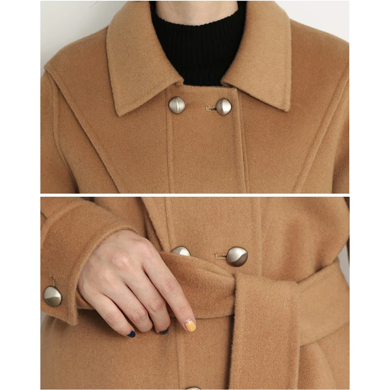 Женское двубортное кашемировое пальто осенне-зимнее шерстяное модная Свободная