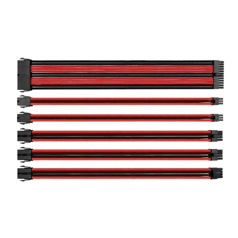 Power Supply Extension Cable Kit- Mixed Color Sleeved ATX 24Pin EPS 4+4Pin PCI-E 6+2Pin 6Pin Cord |