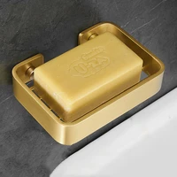brushed gold bathroom soap dish basket holder aluminum bath square draining shelf shower caddy rack wall mounted nail punched