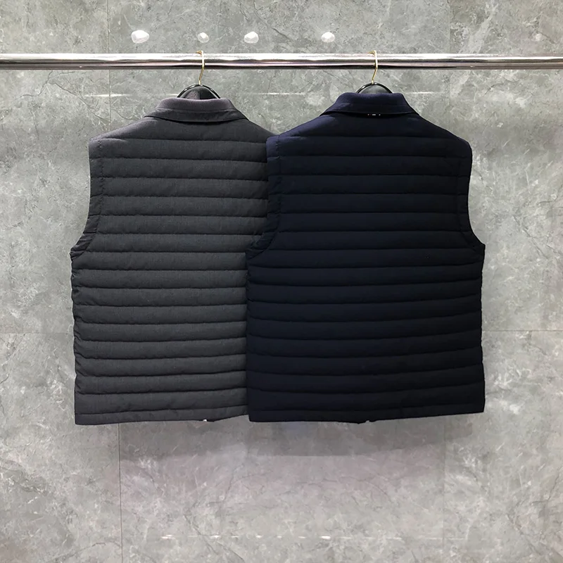 TB THOM Men's Winter Jackets Down Jacket Thermal Vest Fashion Brand Clothing Matte Cotton Chest White 4-Bar Lapel Down Coats