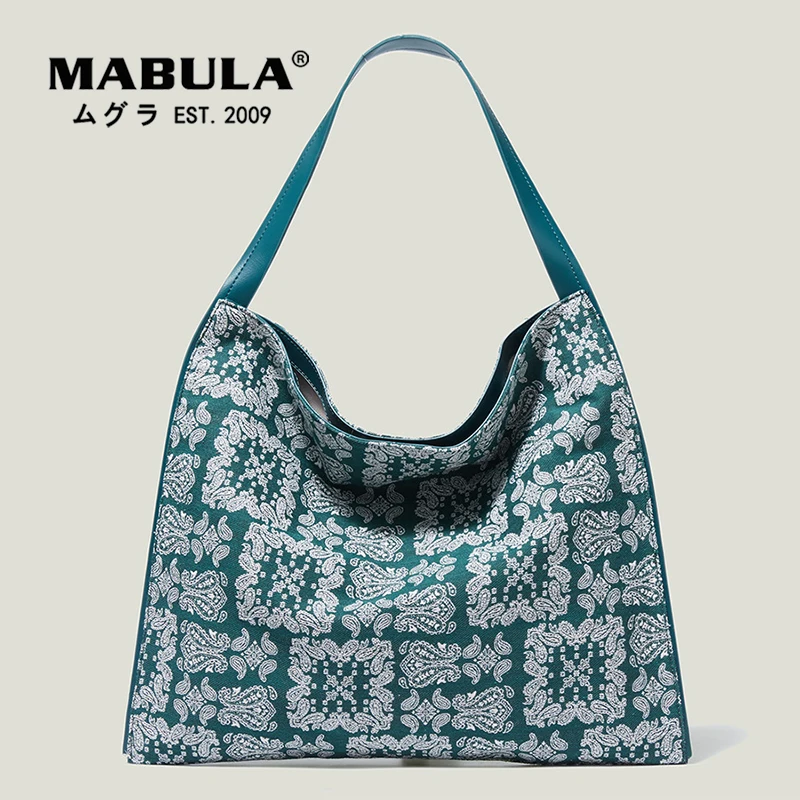 

MABULA Bohemian Women Tote Shopper Handbag Eco Friendly Linen Shoulder Bag for Work Washable Reusable Grocery Shopping Pouch