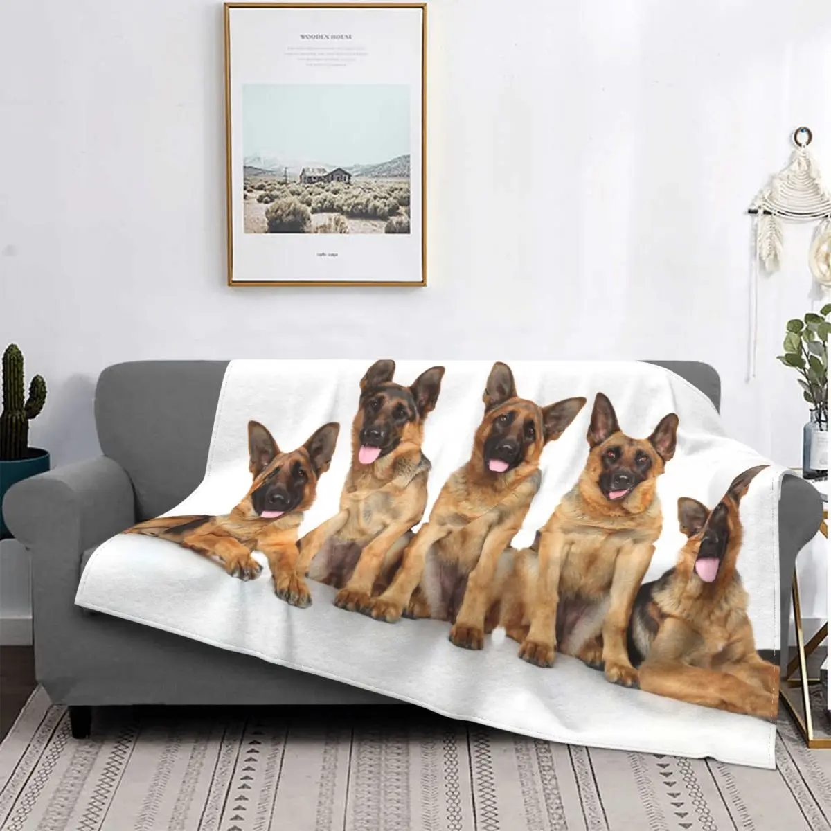 

German Shepherd Puppy Blankets Velvet Gift for Animal Dog Lover Ultra-Soft Throw Blanket for Car Sofa Couch Bedroom Quilt