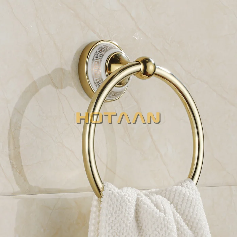 Круглое кольцо для полотенец с синим и белым фарфором из твердой латуни