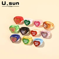 u sun trend fashion exquisite new rings for women minimalist transparent cute heart rings for teen girls vintage resin jewelry