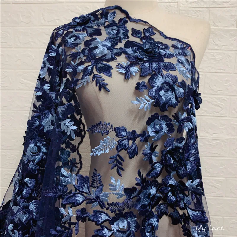 High Quality Royal Blue Red 3D Applique African Nigerian French Embrioidery Tulle Lace fabric Party Evening Gown dress Fabric | Дом и сад