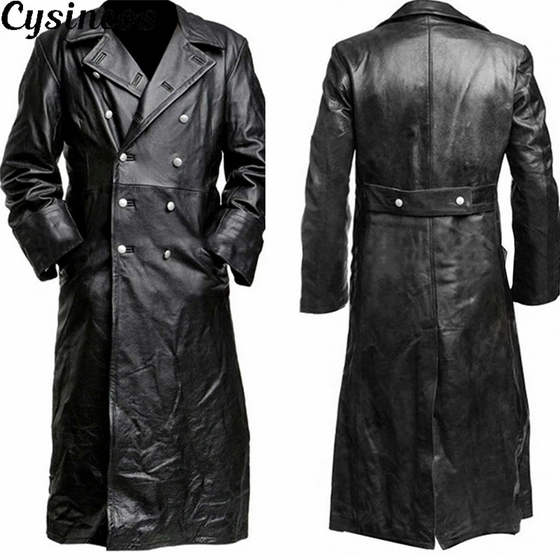 CYSINCOS кожаная куртка на пуговицах длинный Тренч высшего качества зимняя теплая