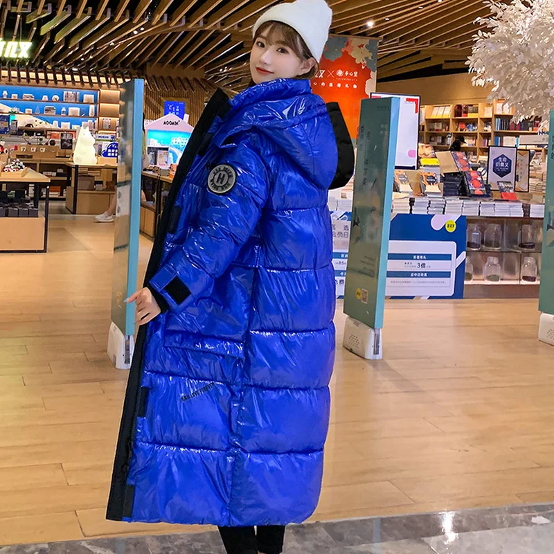 Fashion Winter Coats Long Reflective Jackets Warm Parkas Female Glossy Winter Jacket Women Hooded Casual Waterproof Overcoat Ins