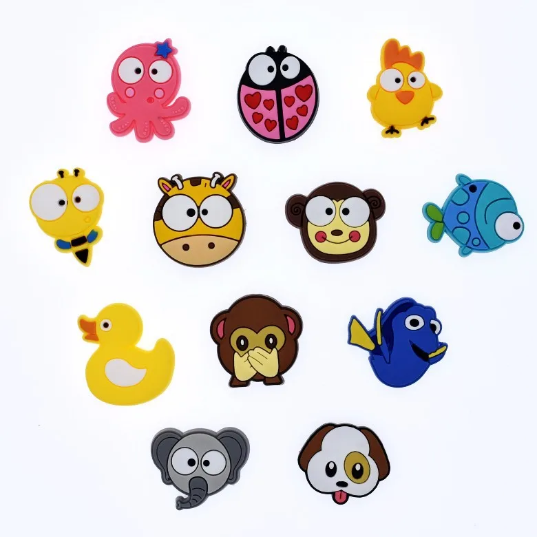 

Single Sale 1pcs Cute Duck/ladybug/monkey/bee/giraffe PVC Shoe Charms Jeans Decoration for Crocs Jibz Accessories Kids Party