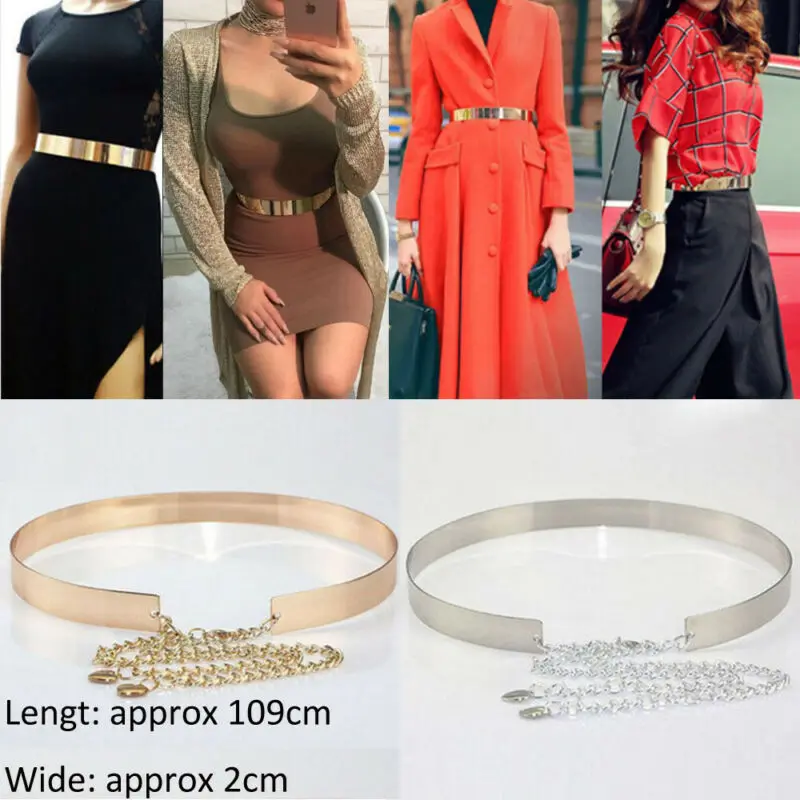 New Fashion Women Metal Waist Mirror Wide Gold Silver Plate Waistband Chains Belt Apparel Accessories | Аксессуары для одежды