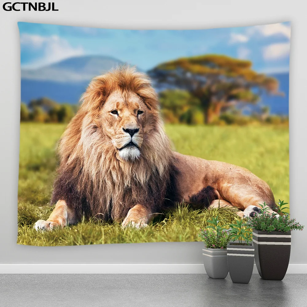Гобелен в виде слона тигра Льва жирафа гобелен леопард волк дикие животные фон