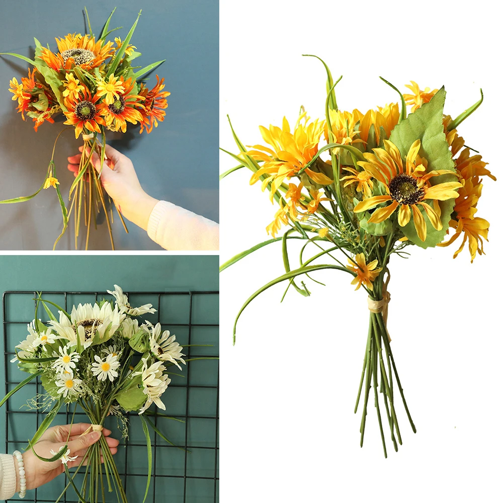 

Artificial Sunflower Bouquet Wedding Bridal Flowers Party Home Office Decor Fake Plant Flower