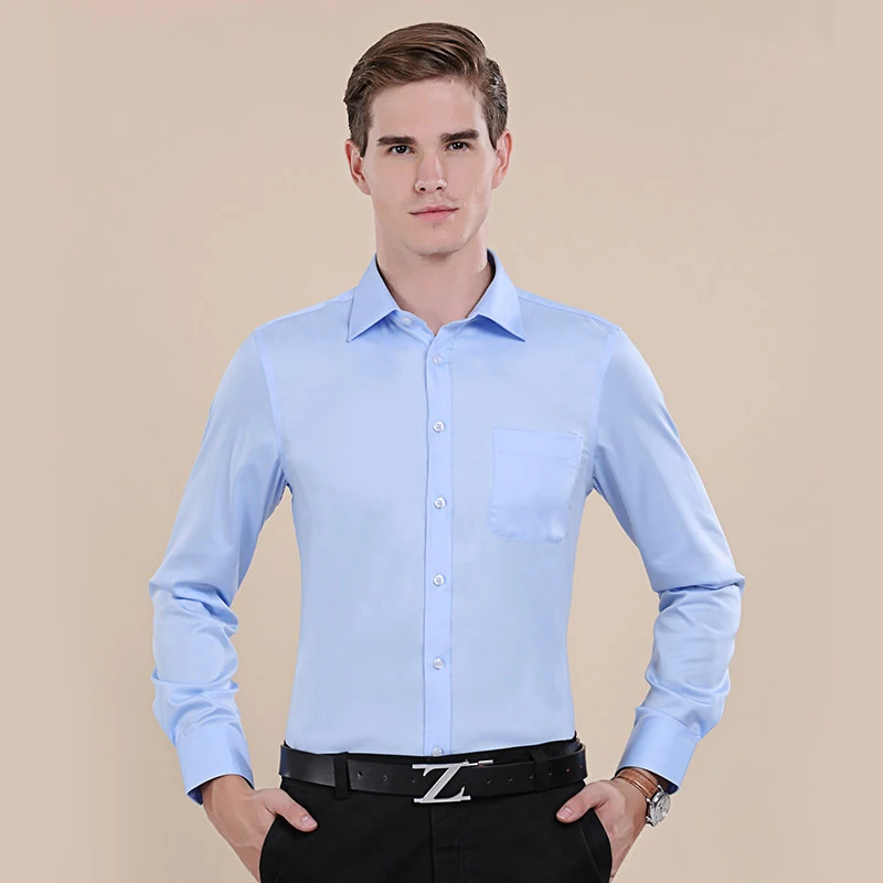 100% Мерсеризованный хлопок мужская рубашка деловая с длинным рукавом однотонная