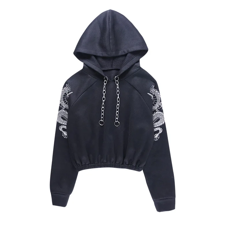 

wool fleece female pure color short paragraph hooded long-sleeved new winter design feeling dragon sets printed blouse