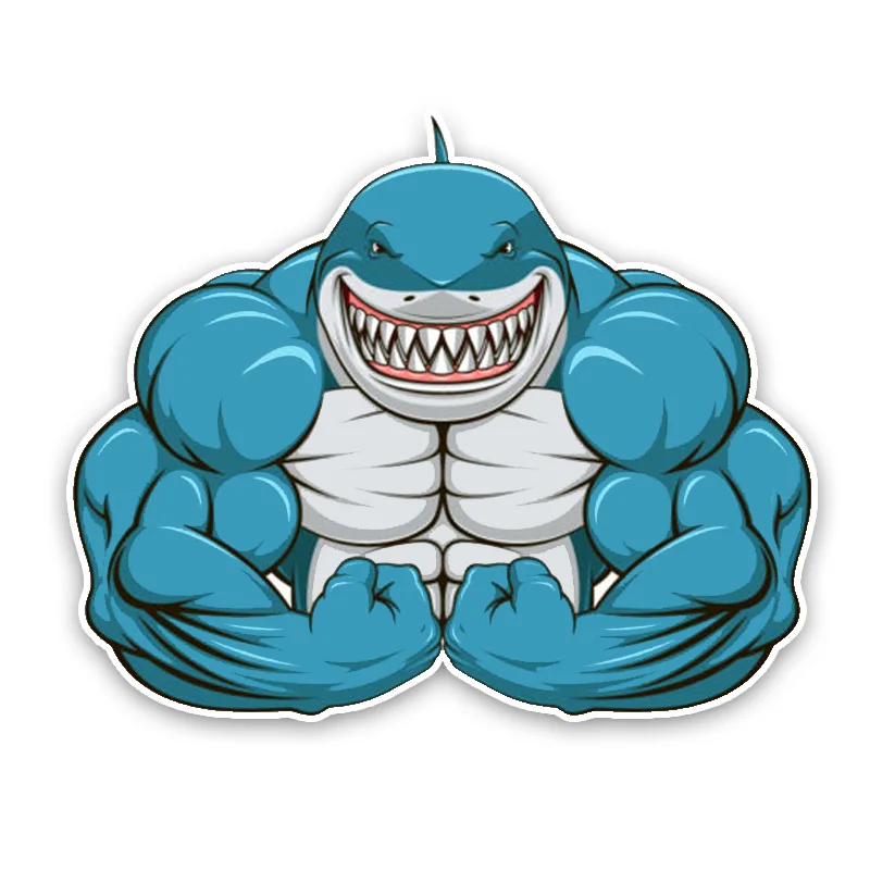 RuleMyLife 15*12.2CM Interesting Aggressive Shark Exercise The Muscle Cartoon Colored PVC High Quality Car Sticker Decoratio - купить по