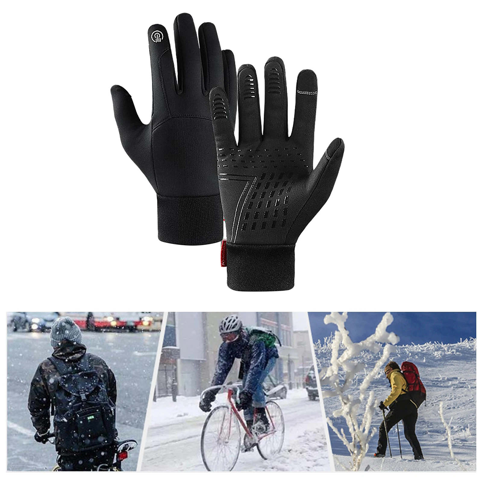 

Windproof Gloves Waterproof Anti-slip Thermal Fleece Touch Screen Glove for Driving Hiking Outdoor Work Black