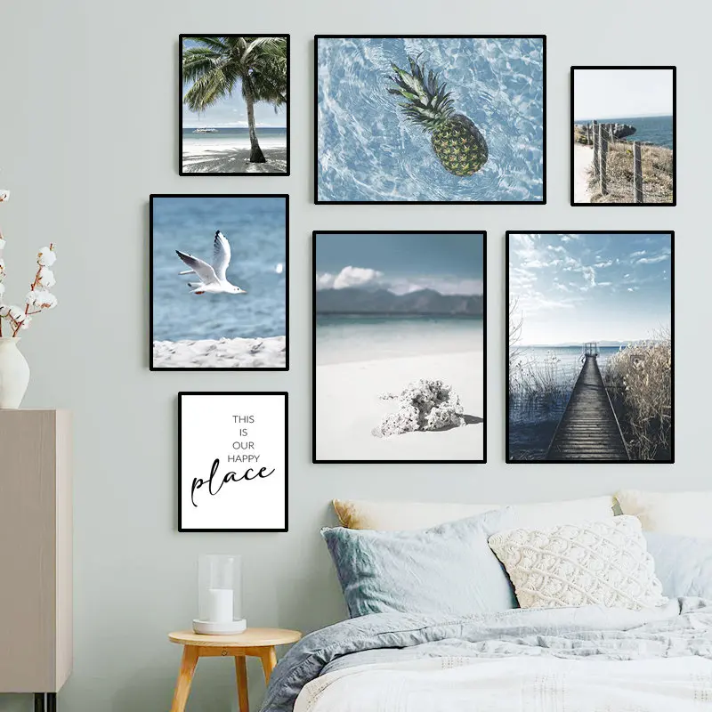 

Beautiful Sand Beach Tropical Trees Scenery Art Canvas Painting Room Decoration Clouds View Nature Picture Wall Poster FJ023