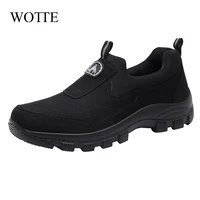 wotte men hiking shoes sport outdoor man flat walking sneakers brown black slip on male mountain climbing shoes boots plus size